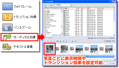 デジカメDVDスタジオ 2:スライドショー編集機能